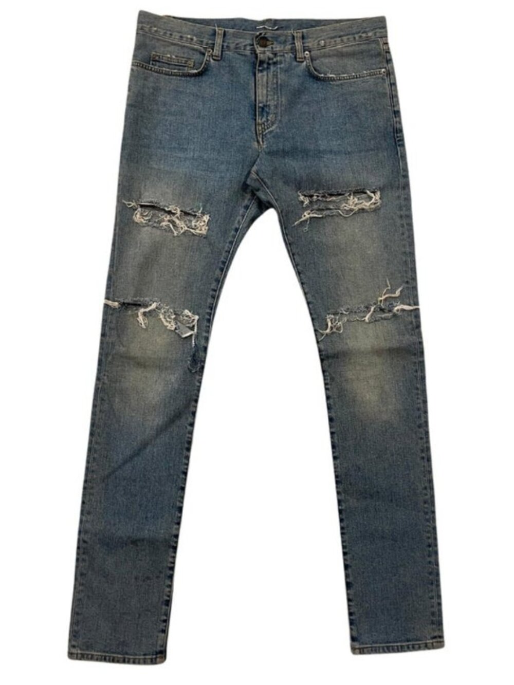 Saint Laurent x Hedi FW14 Knee Cut Slit Blue Wash D02 Denim
